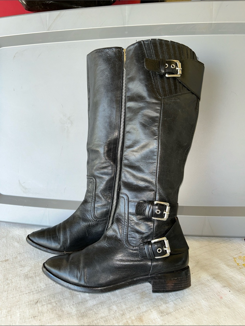 MICHAEL Michael Kors Black Leather Knee-High Buckle Boots